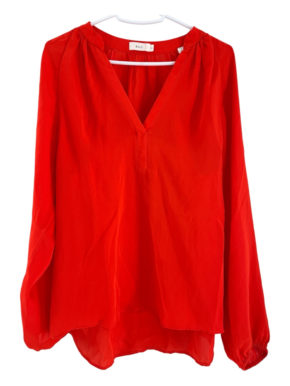 A.L.C. ALC 100% Silk Blouse Long Sleeve Tomato Red 4
